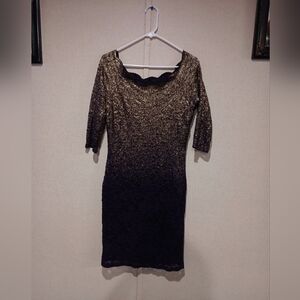 Marina Woman’s Sz.4P Embellished Lace Dress Gunmetal Gold/purple